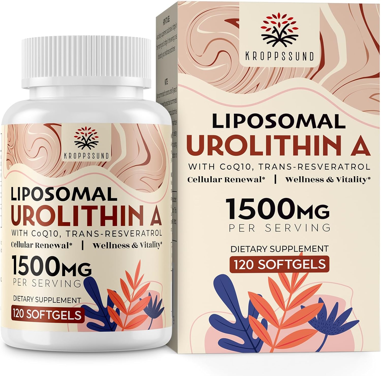 Liposomal Urolithin A Supplement 1500 mg + CoQ10 + Trans-Resveratrol, Premium Cellular Energy Regeneration, Optimal Mitochondrial Function, Antioxidants ? 120 Softgels