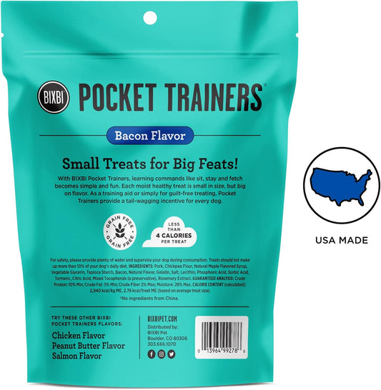 Bixbi Pocket Trainers, Bacon (6 Oz, 1 Pouch) - Small Training Treats For Dogs - Low Calorie And Grain Free Dog Treats, Flavorful Pocket Size Healthy And All Natural Dog Treats