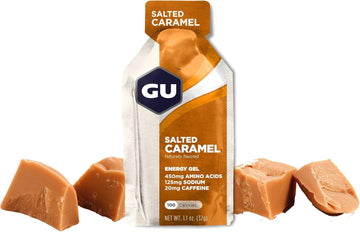 Gu Energy Original Sports Nutrition Energy Gel, Vegan, Gluten-Free, Kosher, And Dairy-Free On-The-Go Energy For Any Workout, 24-Count, Salted Caramel