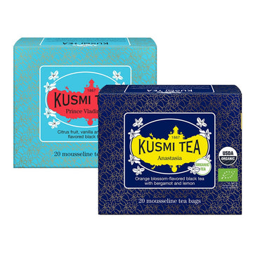 Kusmi Tea - Pack Of 2 Boxes Of Tea Bags - Anastasia + Prince Vladimir - Organic Flavored Black Tea - Iconic Earl Grey With Bergamot Orange And Lemon - Caffeinated Tea - 2X20 Tea Bags