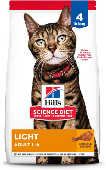 Hill'S Science Diet Light, Adult 1-6, Weight Management Support, Dry Cat Food, Chicken Recipe, 4 Lb Bag