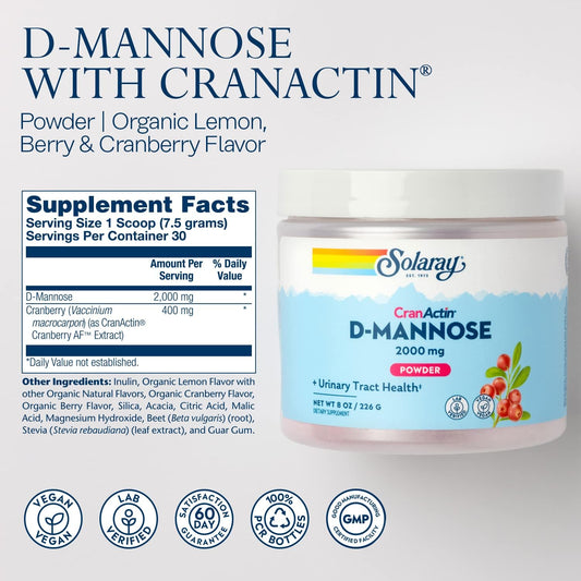 Solaray D-Mannose With Cranactin Cranberry Af Extract Powder 226 G Healthy Urinary Tract Support, 30 Servings, 8 Oz