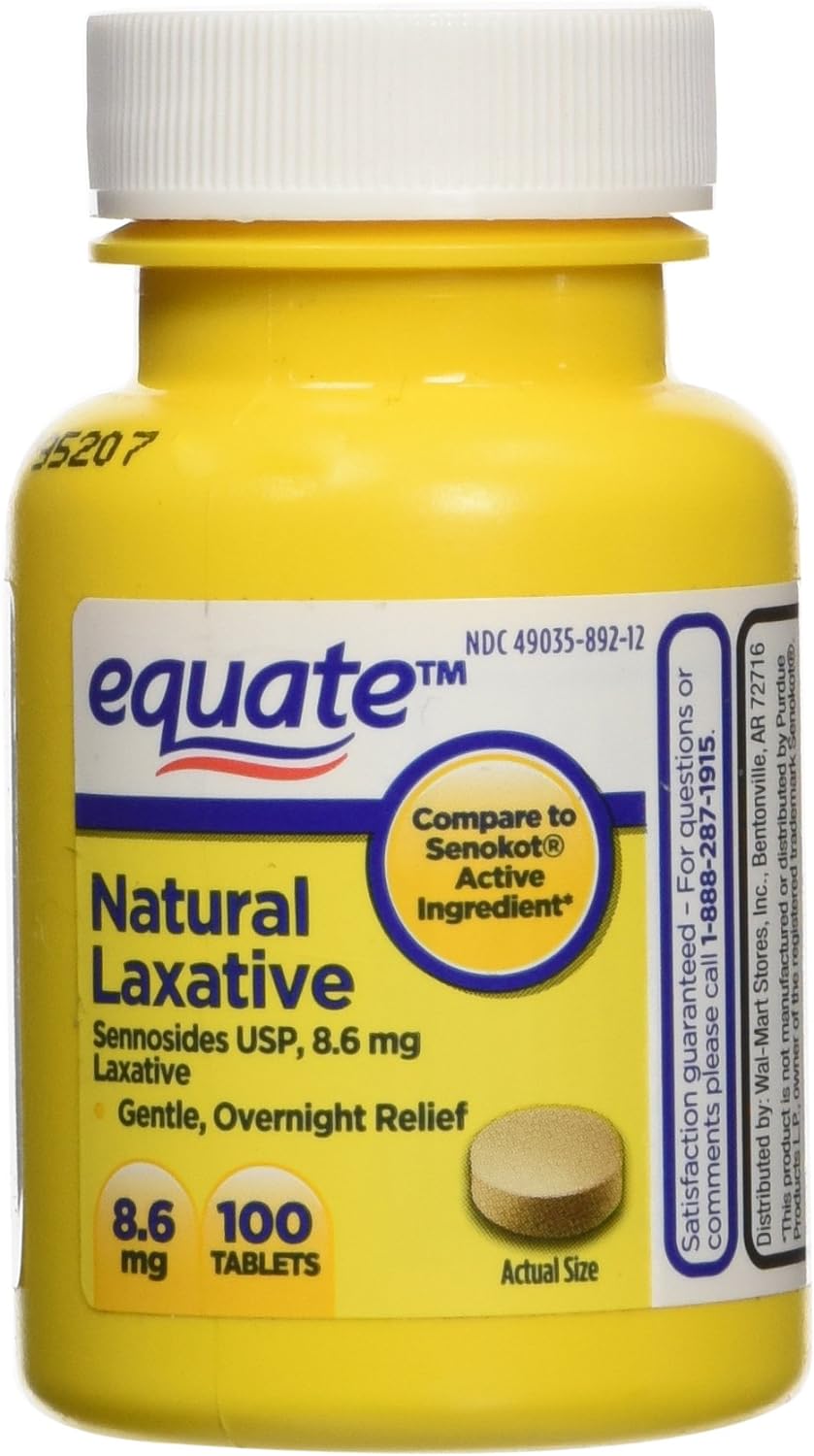 Equate Natural Vegetable Laxative, Sennosides 8.6 mg Tablets, 100-Count Bottle