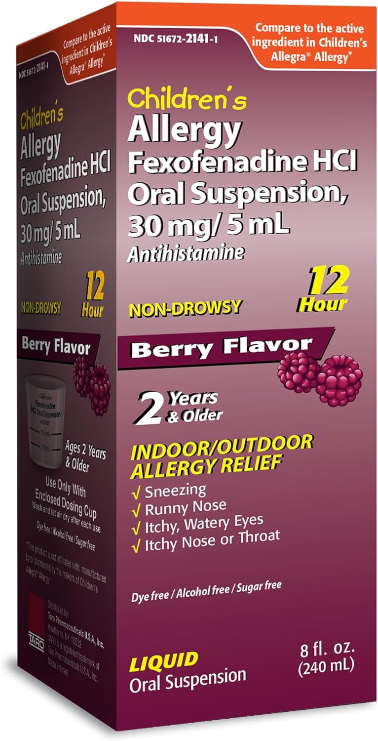 Taro Children'S 12Hr Allergy Relief Non-Drowsy Antihistamine Liquid, Berry Flavor, Alcohol-Free, Dye-Free & Sugar Free, Fexofenadine Hcl (8 Oz)