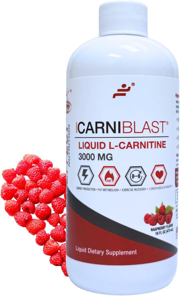 Carniblast Liquid L-Carnitine 3000Mg, Premium L Carnitine Carnipure, Energy Nutrition, Energy Supplement And Energy Booster, Raspberry, 16 Fl Oz