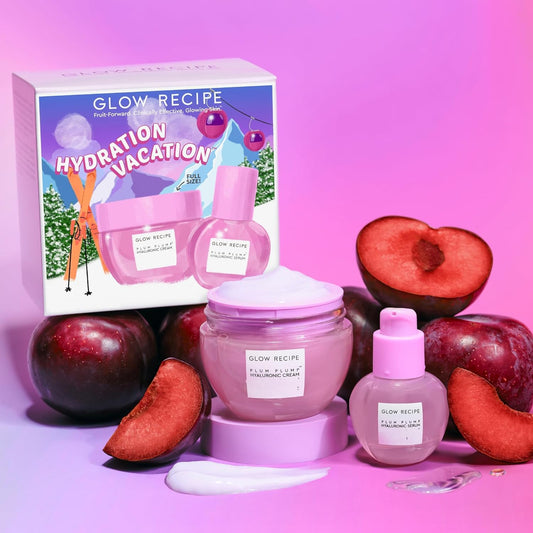 Glow Recipe Hydration Vacation Skincare Set - Plum Plump Hyaluronic Acid Moisturizer (50 Ml) + Face Serum (15 Ml) - Made With Antioxidant Plum & Vitamin B5 To Repair Skin Barrier And Improve Hydration