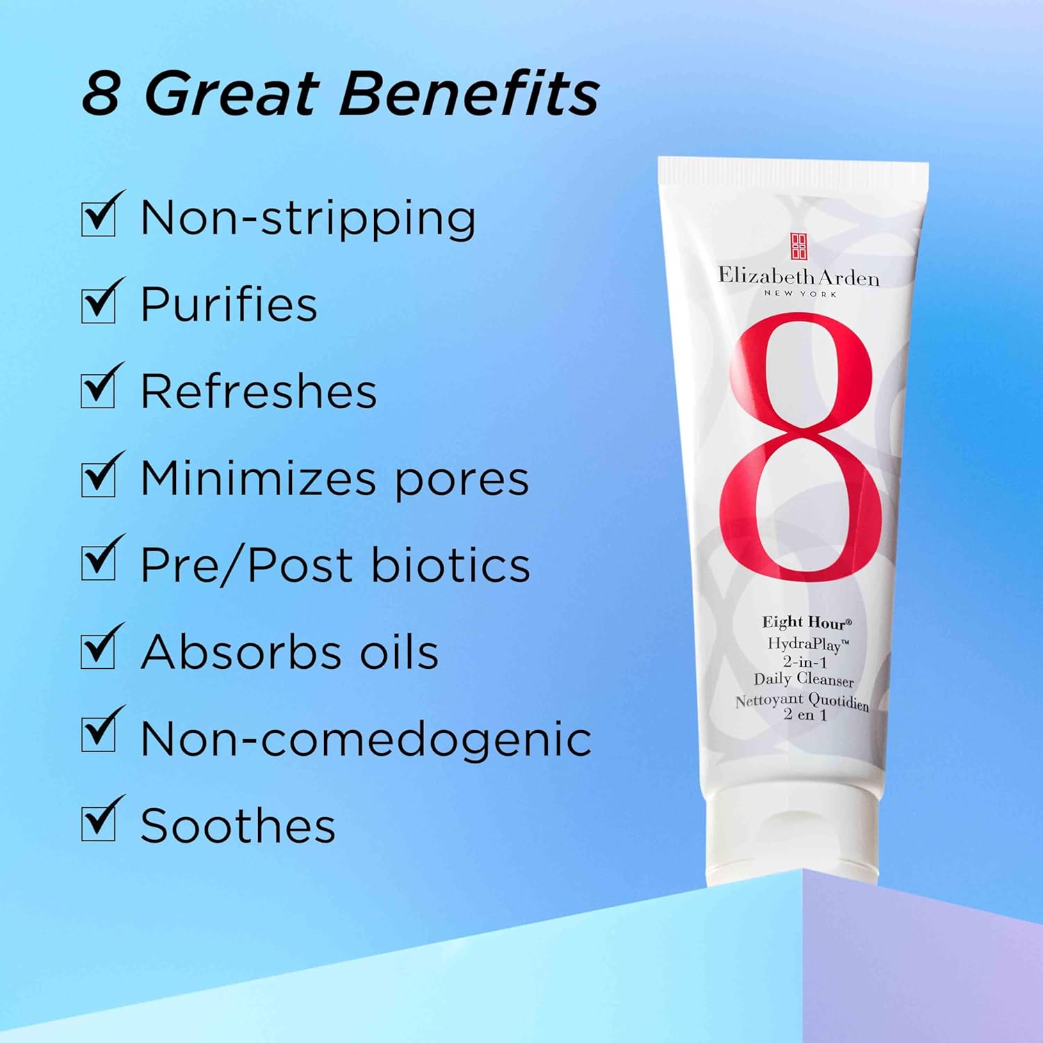 Elizabeth Arden Eight Hour Hydraplay 2-In-1 Daily Gentle Cleanser And Pore Minimizer Mask, Hydrating Face Wash With Kaolin Clay & Glycerin, Non-Comedogenic, Vegan, For All Skin Types, 4.2 Oz. : Beauty & Personal Care