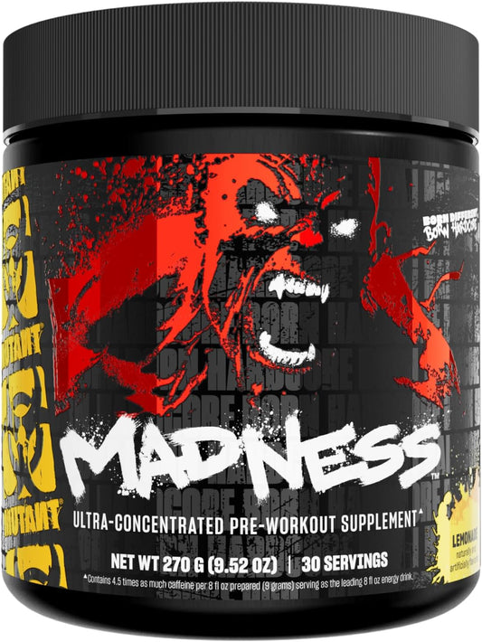Mutant Madness | Pre Workout Powder Performance And Pump Blend Includes L-Citrulline, Beta-Alanine, Taurine, L-Tyrosine (Lemonade)