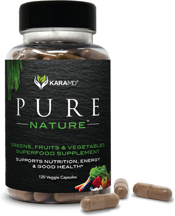KaraMD Pure Nature | Greens, Fruits & Vegetables Whole Food Supplement | Vitamins, Fiber & Antioxidants | Support Energy & Digestion | Non-GMO, Gluten Free & Vegan Friendly (30 Servings)