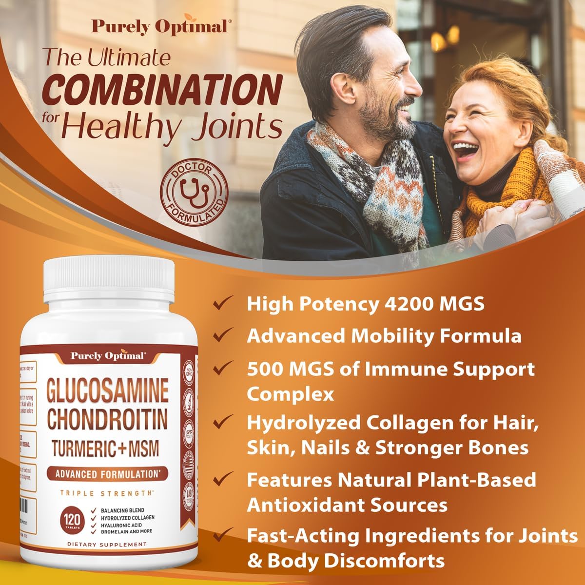 Purely Optimal Glucosamine Chondroitin Msm Supplement W/Turmeric & Boswellia - Glucosamine Sulfate Joint Supplement For Men & Women - 120 Tablets : Health & Household