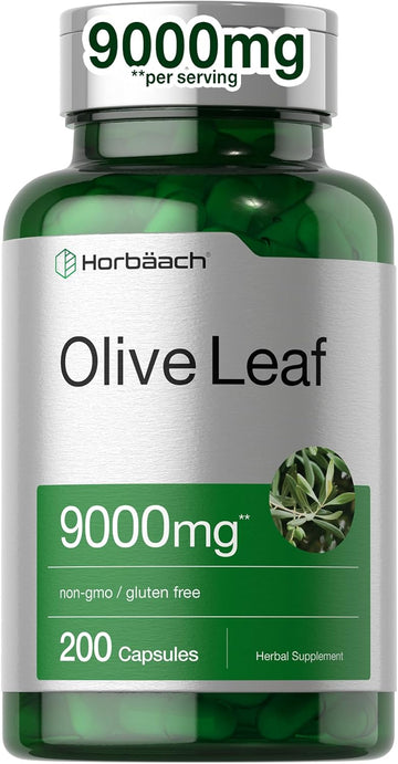 Horbäach Olive Leaf Extract Capsules 9000Mg | 200 Count | Super Strength Supplement | Non-Gmo, Gluten Free