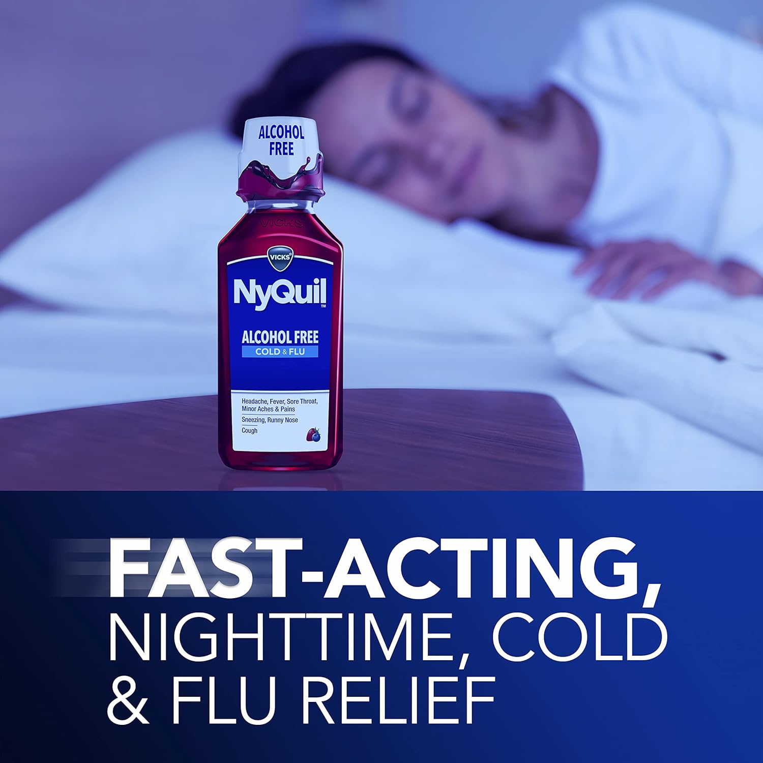 Vicks NyQuil, Alcohol Free, Cough, Cold & Flu Relief, Sore Throat, Fever & Congestion Relief, Berry, 12 Fl Oz : Health & Household