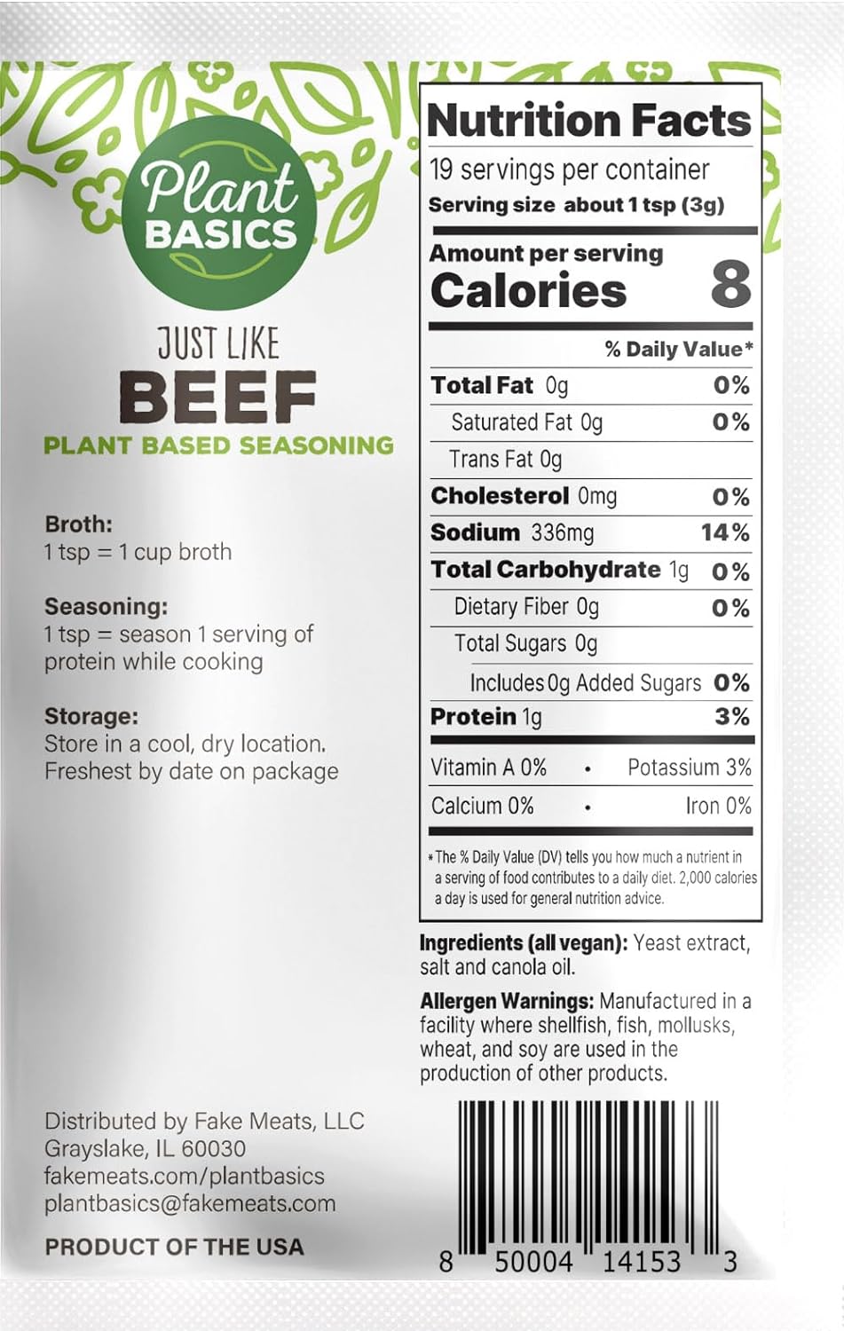 Plant Basics - Plant Based Seasoning, Just Like Beef, 2 ounce (Pack of 12), Vegan, Gluten Free, Kosher, Non-GMO : Grocery & Gourmet Food