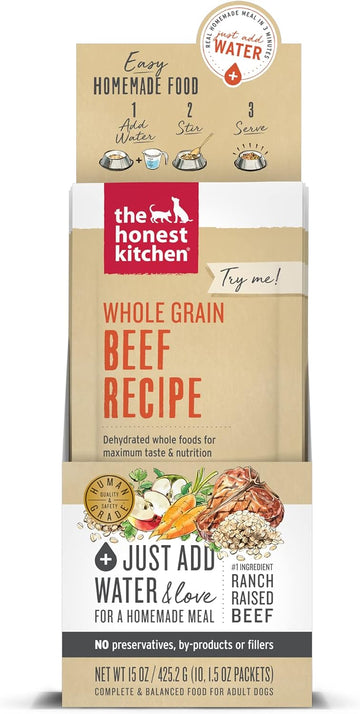 The Honest Kitchen Human Grade Dehydrated Whole Grain Dog Food – Complete Meal or Dog Food Topper – Beef 10-Pack of 1.5 oz Sachets : Pet Supplies