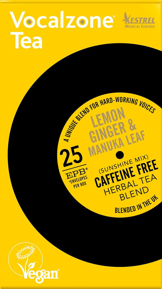Vocalzone Tea For Throat & Voice Care – Lemon Ginger & Manuka Leaf. Caffeine Free Herbal Tea Blend. 25 Tea Bags. Contains Liquorice, Slippery Elm
