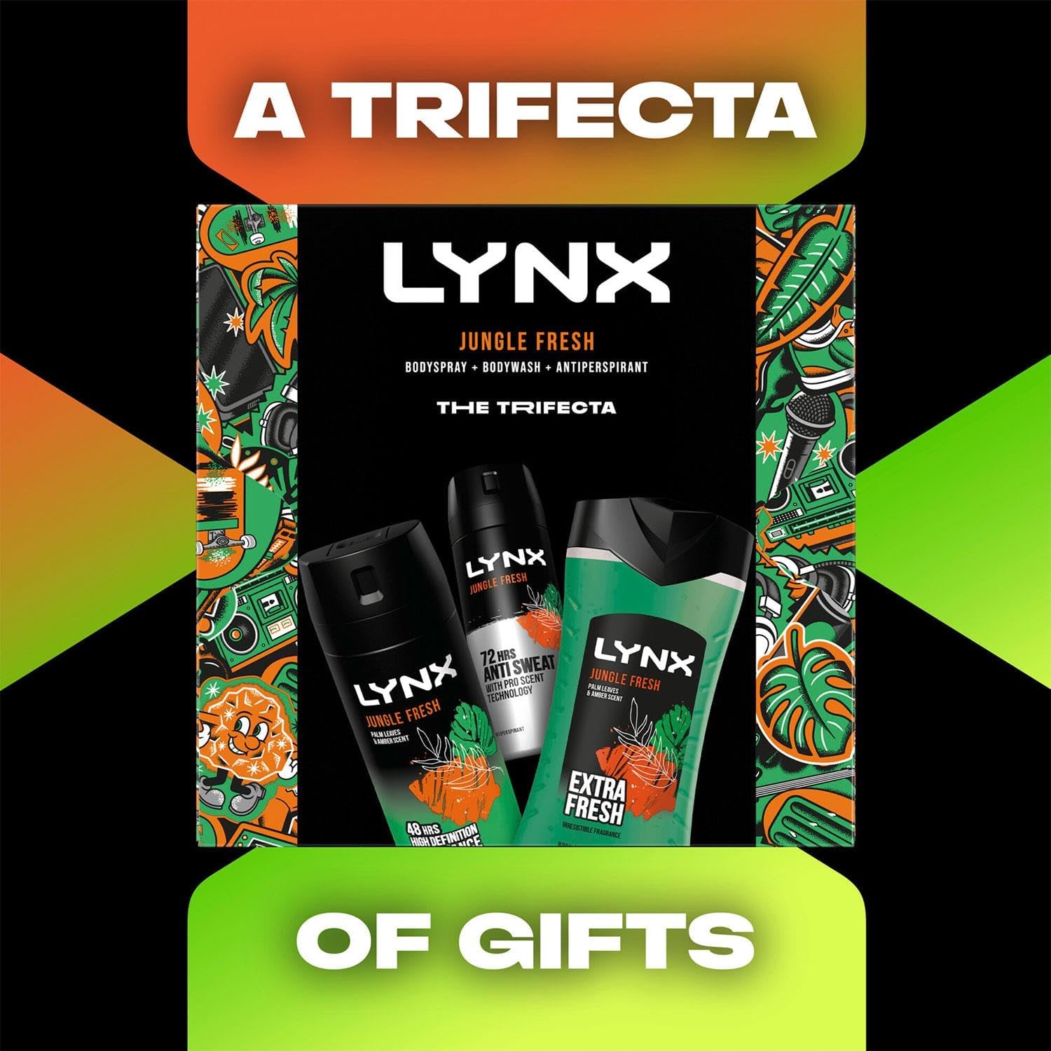 Lynx Jungle Fresh THE TRIFECTA 3-in-1 Body Wash 225 ml, 48Hrs High Definition Body Spray 150 ml & 72Hrs Antiperspirant 150 ml 3 Pieces Gift Set for Him,2pk : Amazon.co.uk: Beauty
