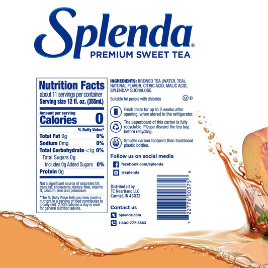 Splenda Premium Sweet Tea On Tap, 1 Gallon Bag In Box Ready To Drink Liquid, White Peach Green Tea, 128 Fl Oz, Packaging May Vary