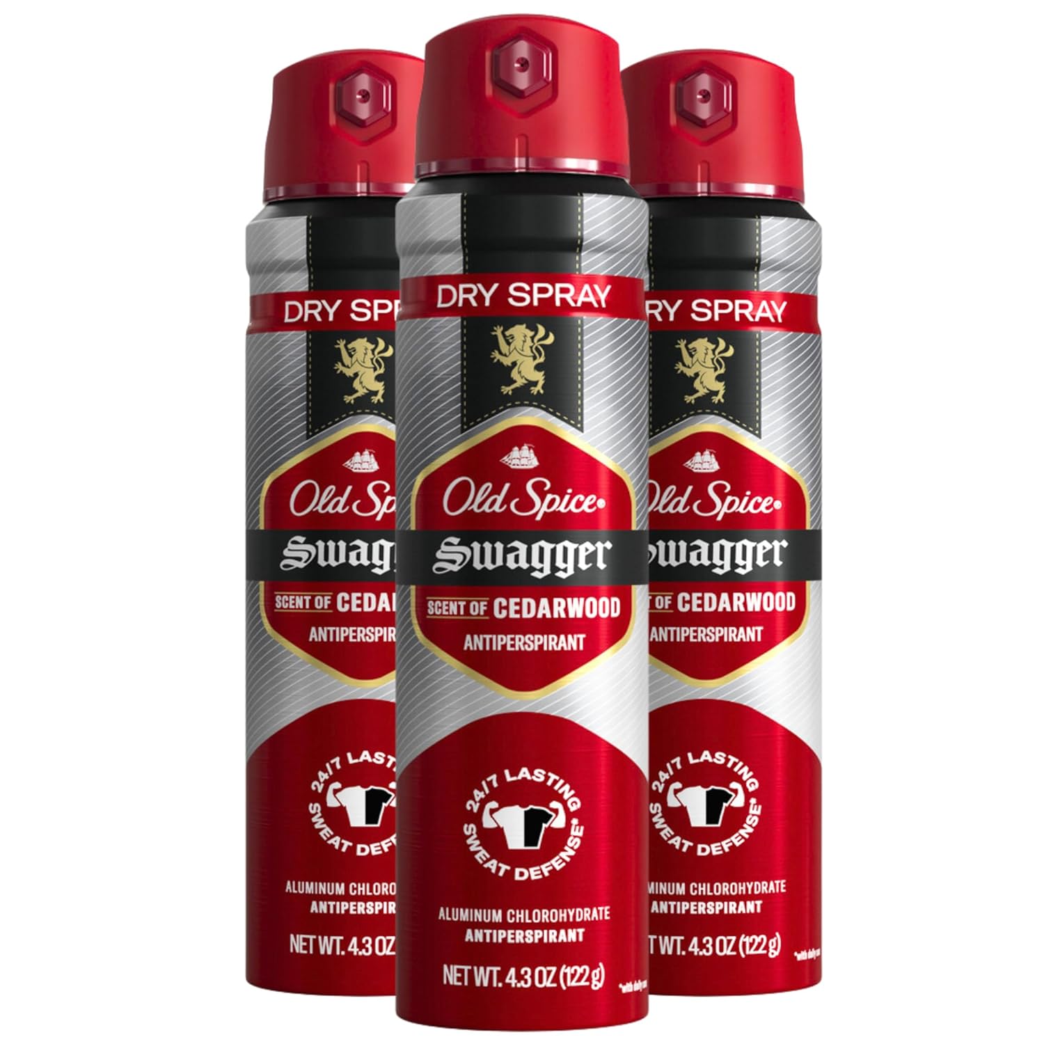 Old Spice Men's Antiperspirant & Deodorant Invisible Dry Spray Stronger Swagger, 24/7 Odor Protection, 4.30oz (Pack of 3)