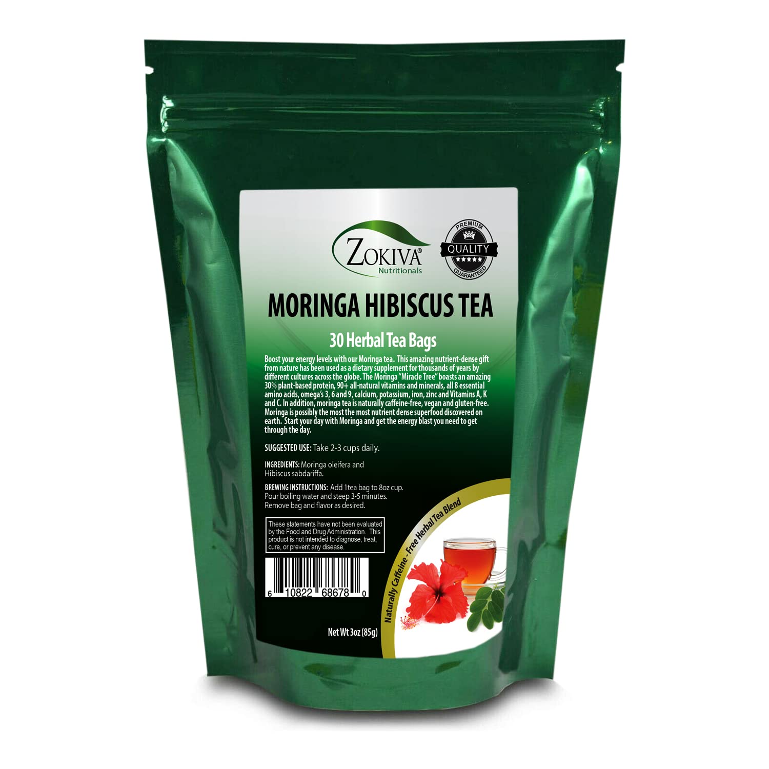 Moringa Hibiscus Tea 30 Bags Antioxidant-Rich Energy Booster