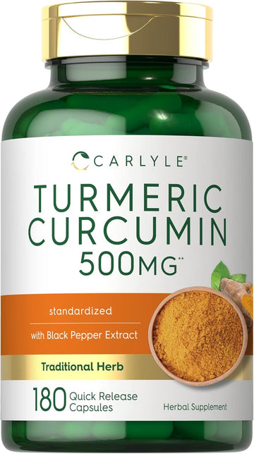 Carlyle Turmeric Curcumin With Bioperine | 500 Mg | 180 Powder Capsules | Support Complex With Black Pepper | Non-Gmo, Gluten Free Supplement