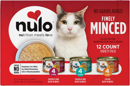 Nulo Grain-Free Finely Minced Wet Canned Cat & Kitten Food, Variety Pack, 2.8 Ounce, 12 Cans