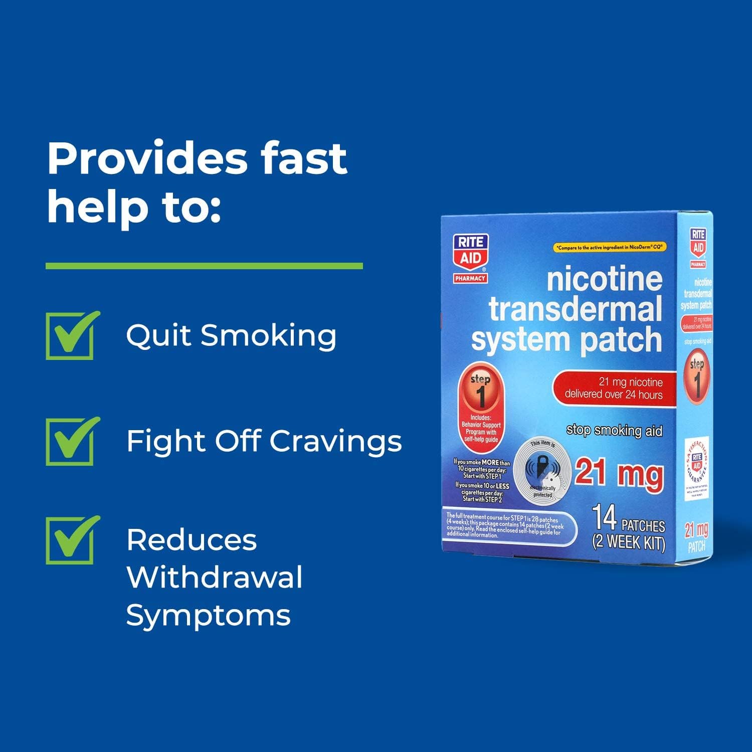 Rite Aid Nicotine Patches - Step 1 | 21 mg - 14 Count | Quit Smoking Patches | Smoking Aid to Help Quit Smoking | Nicotine Transdermal System Patch : Health & Household