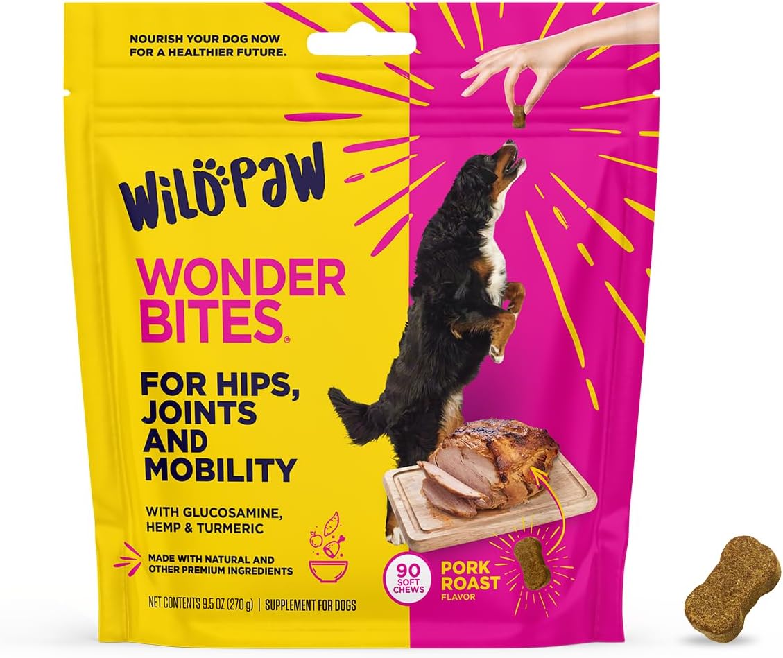 WonderBites for HIPS, Joints, & Mobility -90 Soft Chews- Improves Mobility, Reduces Pain - Glucosamine, MSM, Hyaluronic Acid, Hemp, Turmeric, & More – Joint Supplement for Dogs