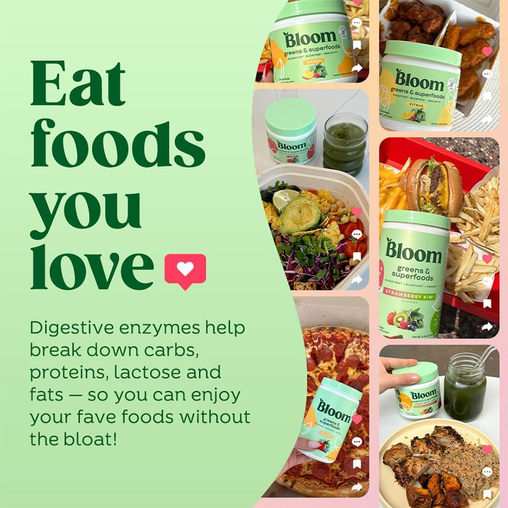 Bloom Nutrition Superfood Greens Powder, Digestive Enzymes With Probiotics And Prebiotics, Gut Health, Bloating Relief, Berry + Milk Frother High Powered Hand Mixer : Health & Household