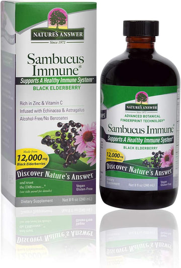 Nature'S Answer Alcohol-Free Sambucus Immune Support, 8 Fluid Ounce - Made From 12,000 Mg Black Elderberry, Infused With Echinacea And Astragalus Zinc And Vitamin C