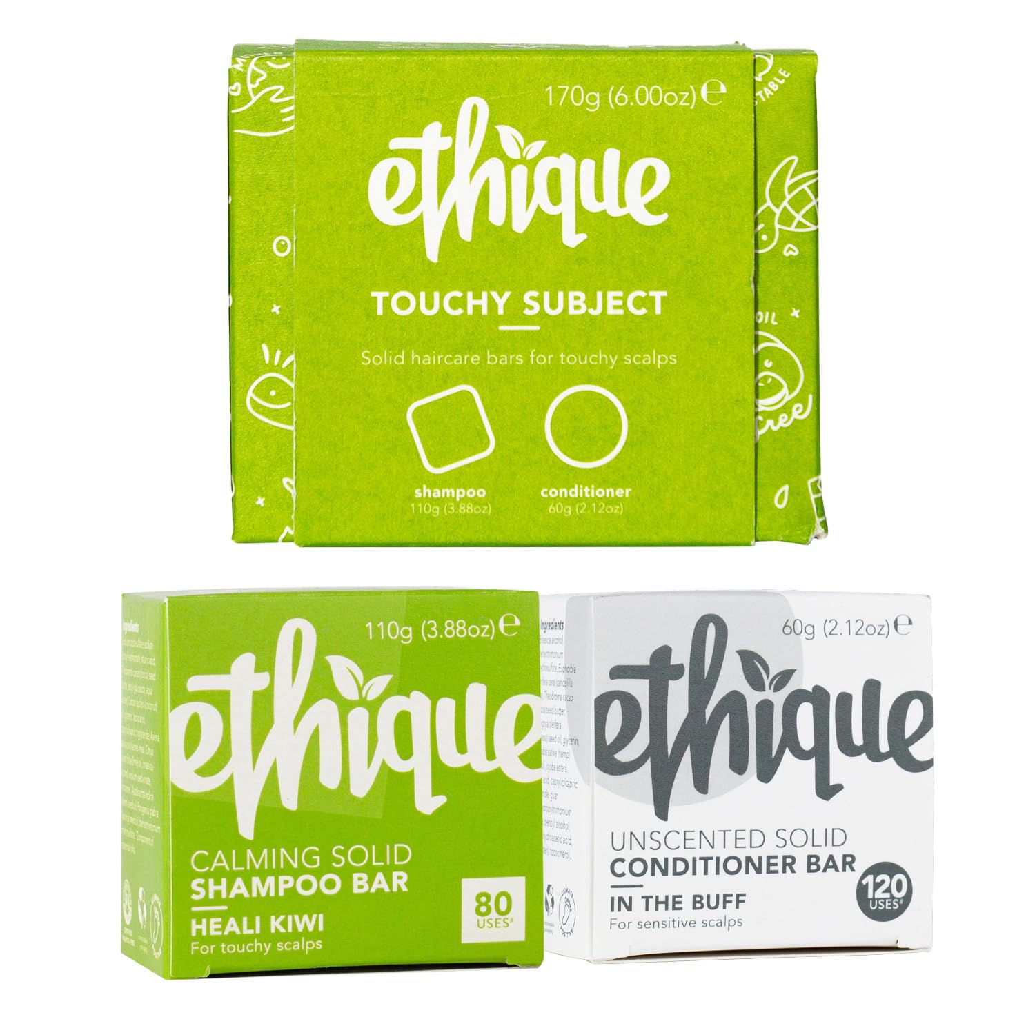 Ethique Touchy Scalps Giftpack- Calming Shampoo Bar & Conditioner Bar Set for Dry, Flakey & Itchy Scalps -Vegan, Eco-Friendly, Plastic-Free, Cruelty-Free, 6 oz (Set of 2) : Beauty & Personal Care