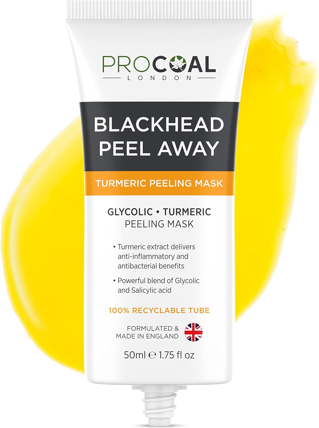 Blackhead Remover Mask, Glycolic, Turmeric Peel Off Face Masks By Procoal – Fights Blackheads, Pollutants & Free Radicals, Not Suitable For Sensitive Skin, 100% Recyclable Tube, Made In Uk