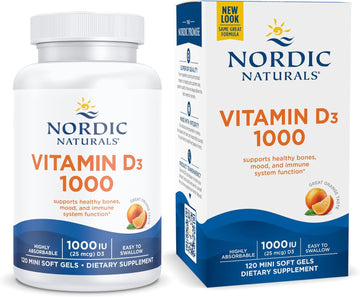 Nordic Naturals Vitamin D3 1000, Orange - 120 Mini Soft Gels - 1000 IU Vitamin D3 - Supports Healthy Bones, Mood & Immune System Function - Non-GMO - 120 Servings