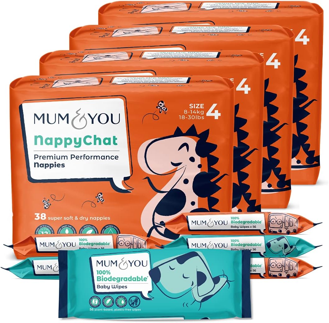 Bulk Size 4 Nappy & Baby Wet Wipe Multi-Pack Bundle (152 Eco-Nappies & 336 Wipes)