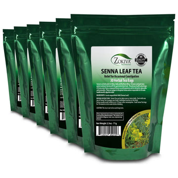 Zokiva Nutritionals Senna Tea - 6-Pack (180 X 2G Tea Bags) | 100% Natural Herbal Laxative, Cleanser, And Digestive Support For Constipation Relief | Caffeine-Free