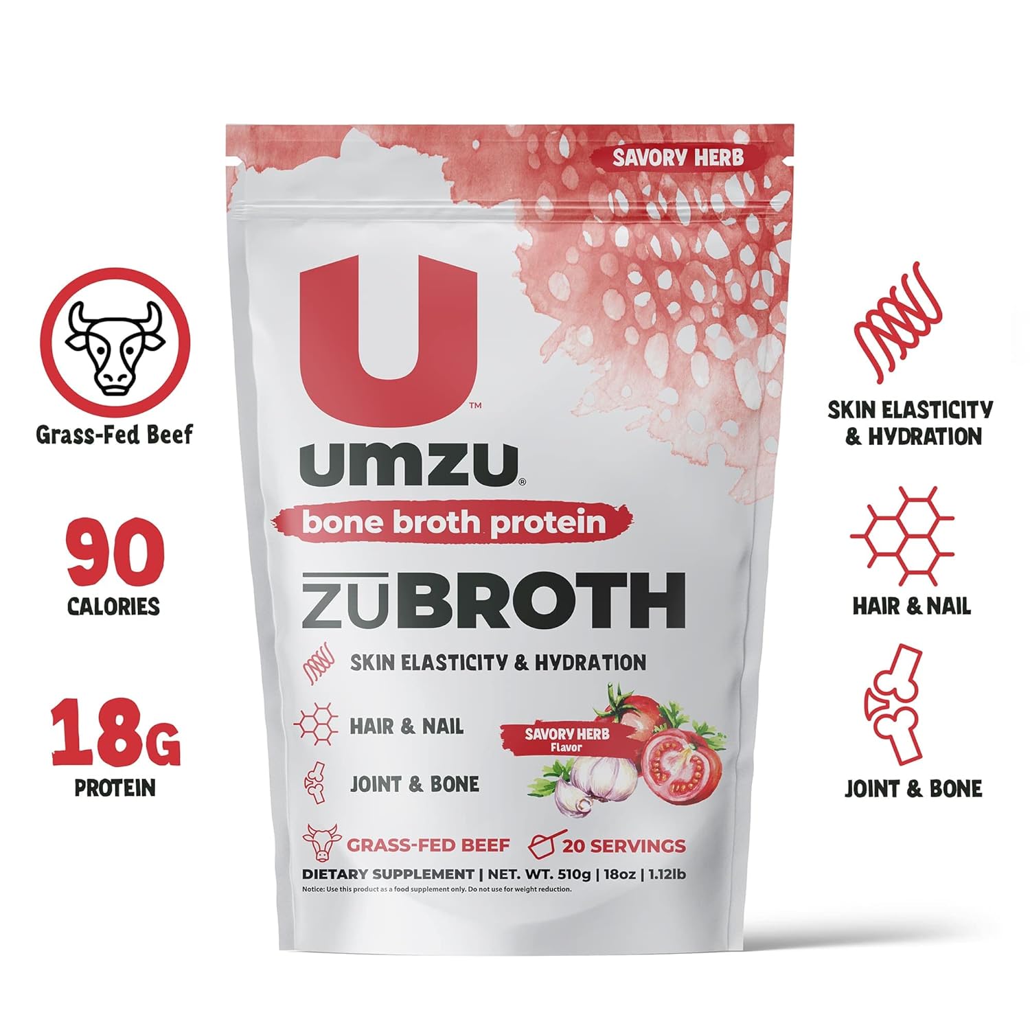 UMZU zuBroth Bone Broth - Skin, Joints, & Digestion Support - Savory H