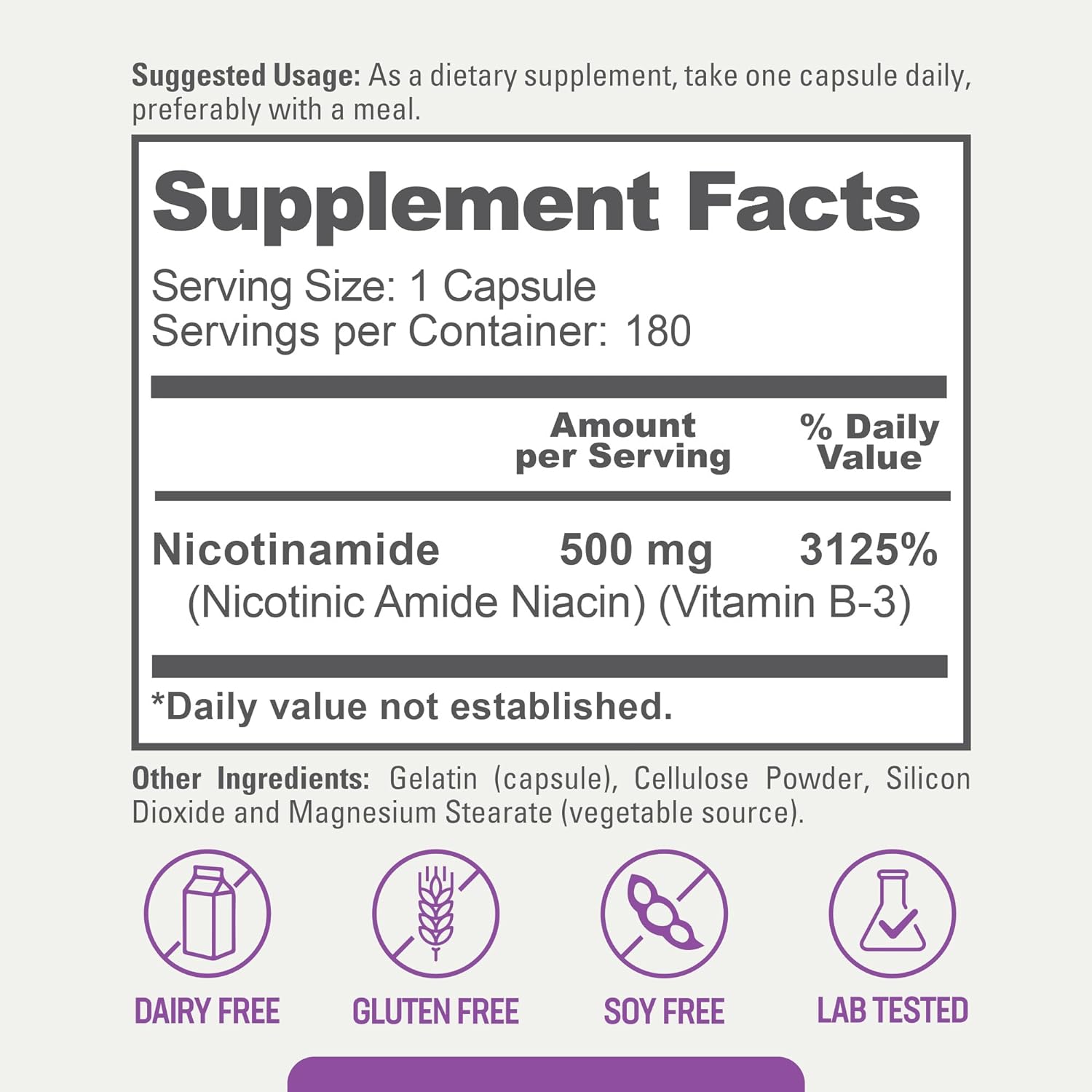 biophix B-3 Nicotinamide 500 mg 180 Caps - Nicotinic Amide Niacin Natural Flush-Free Vitamin Formula - Supports Skin Cell Health : Health & Household