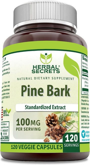 Herbal Secrets Pine Bark Extract Supplement | 100 Mg Per Serving | 120 Veggie Capsules | Non-Gmo | Gluten-Free | Made In Usa