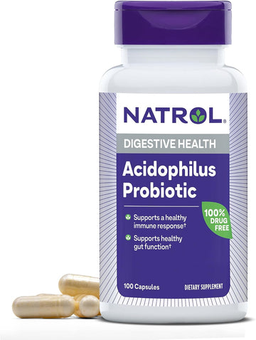 Natrol Acidophilus Probiotic 100 Mg, Dietary Supplement For Healthy Gut Function, Digestive Health Capsules For Adults, 100 Capsules, Up To A 33 Day Supply