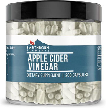 Earthborn Elements Apple Cider Vinegar 200 Capsules, Pure & Undiluted, No Additives