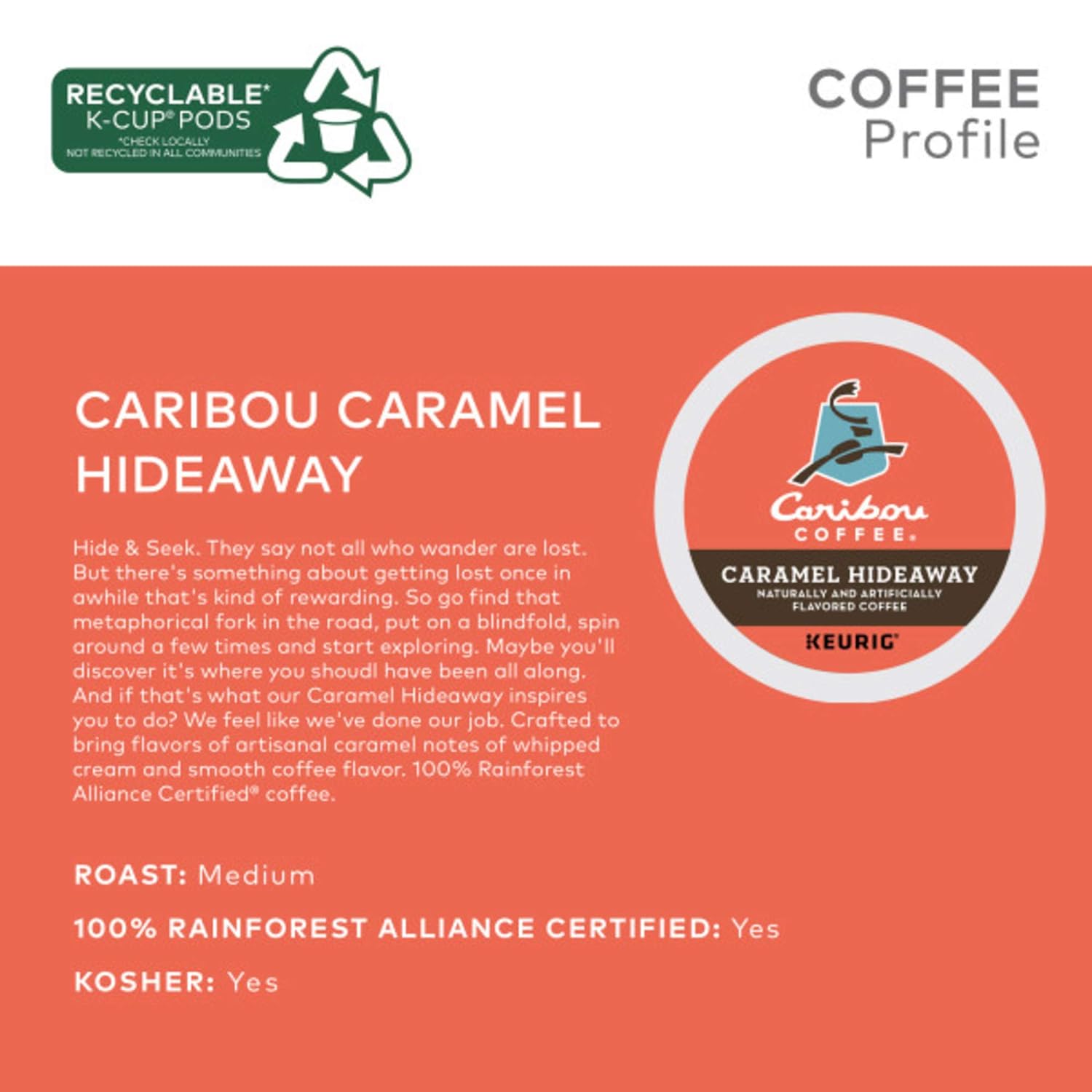 Caribou Coffee Caramel Hideaway Keurig Single-Serve K-Cup Pods, Medium Roast, 96 Count (4 Packs of 24) : Grocery & Gourmet Food