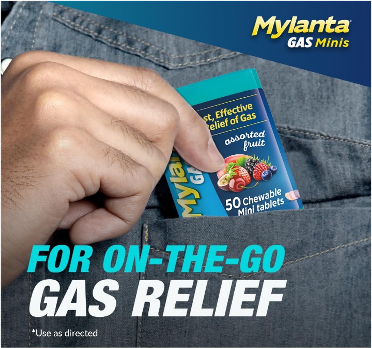 Mylanta Gas Relief Tablets, Gas Minis, Assorted Fruit, 50 Count (Pack of 1) : Everything Else