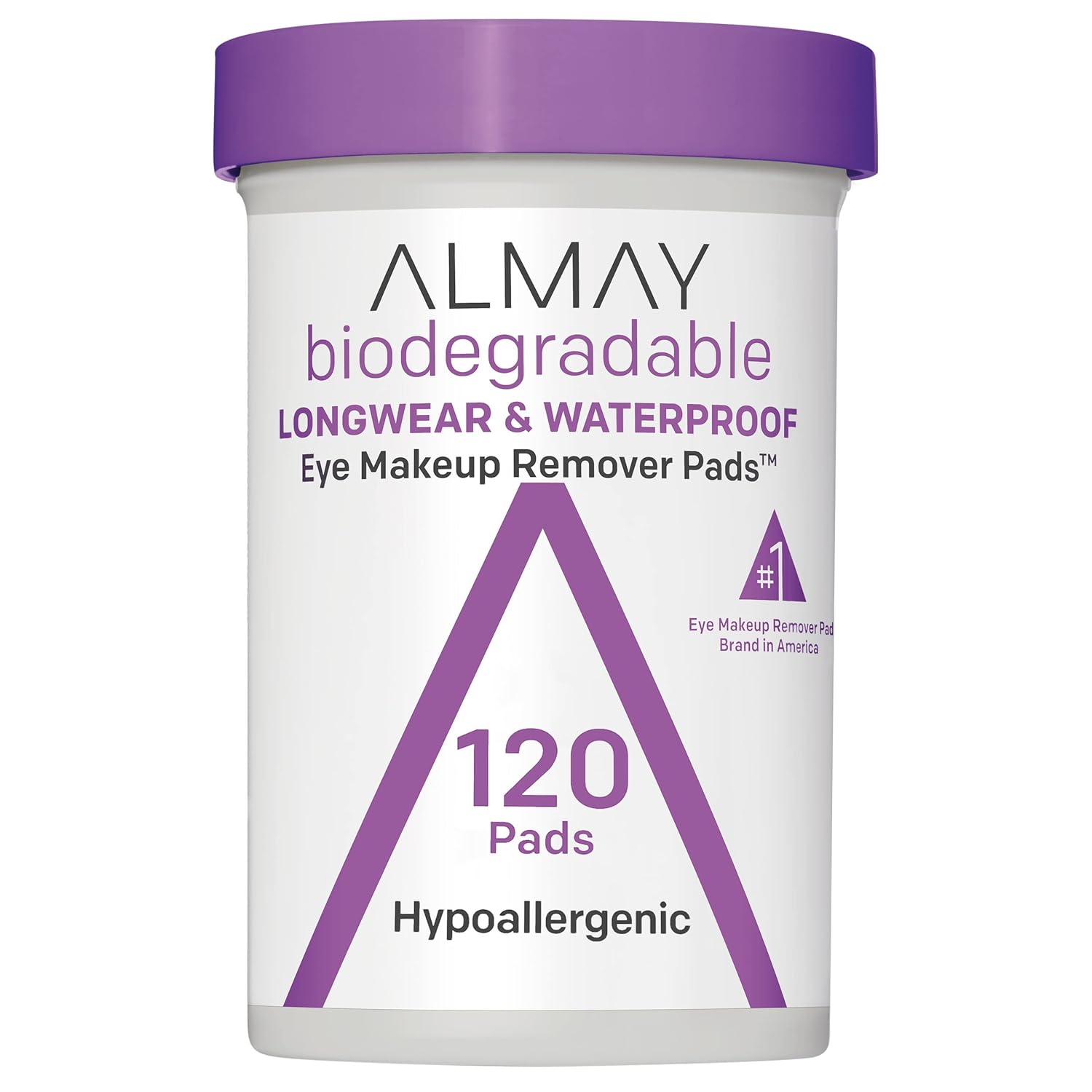 Almay Biodegradable Makeup Remover Pads, Longwear & Waterproof, Hypoallergenic, Fragrance-Free, Dermatologist & Ophthalmologist Tested, 120 Count