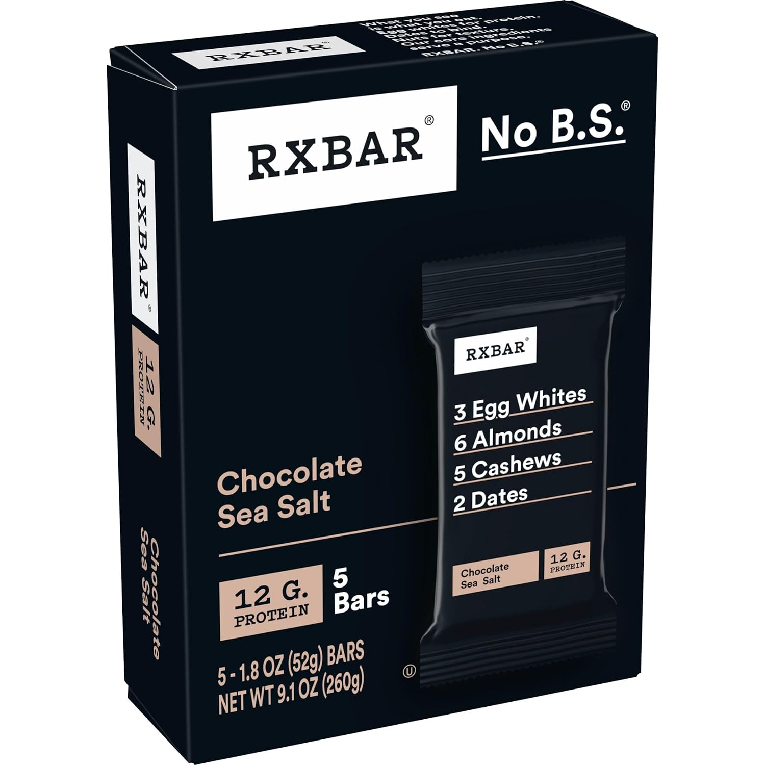 Rxbar Protein Bars, Protein Snack, Snack Bars, Chocolate Sea Salt, 9.15Oz (5 Bars)