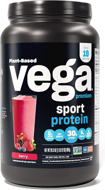 Vega Premium Sport Protein Berry Protein Powder, Vegan, Non GMO, Glute