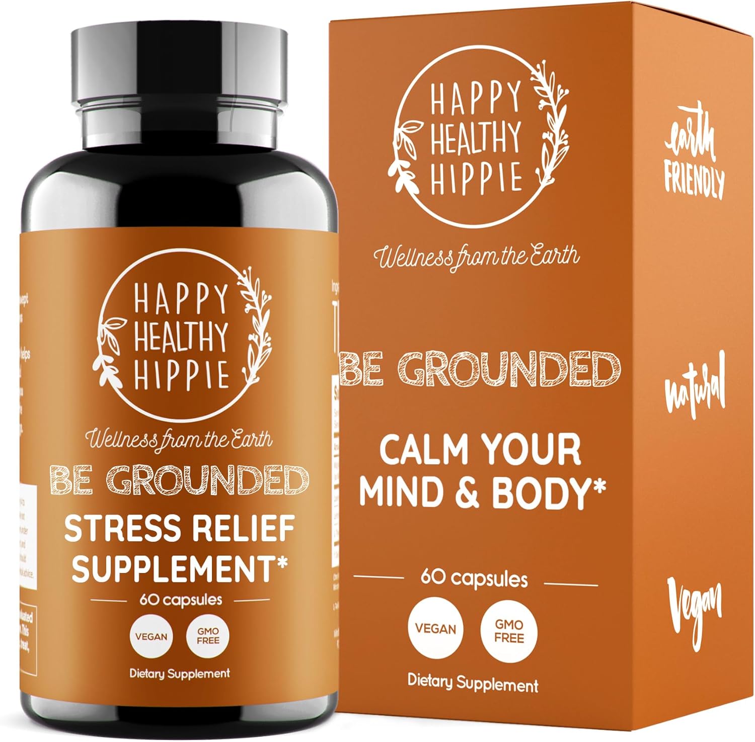 Happy Healthy Hippie Stress Relief Supplement - Lavender Pills | Promotes Calmness Body & Mind | Quick Acting | Magnesium, Lemon Balm | Relaxation & Peace Of Mind | Herbal, Vegan, 60 Pills