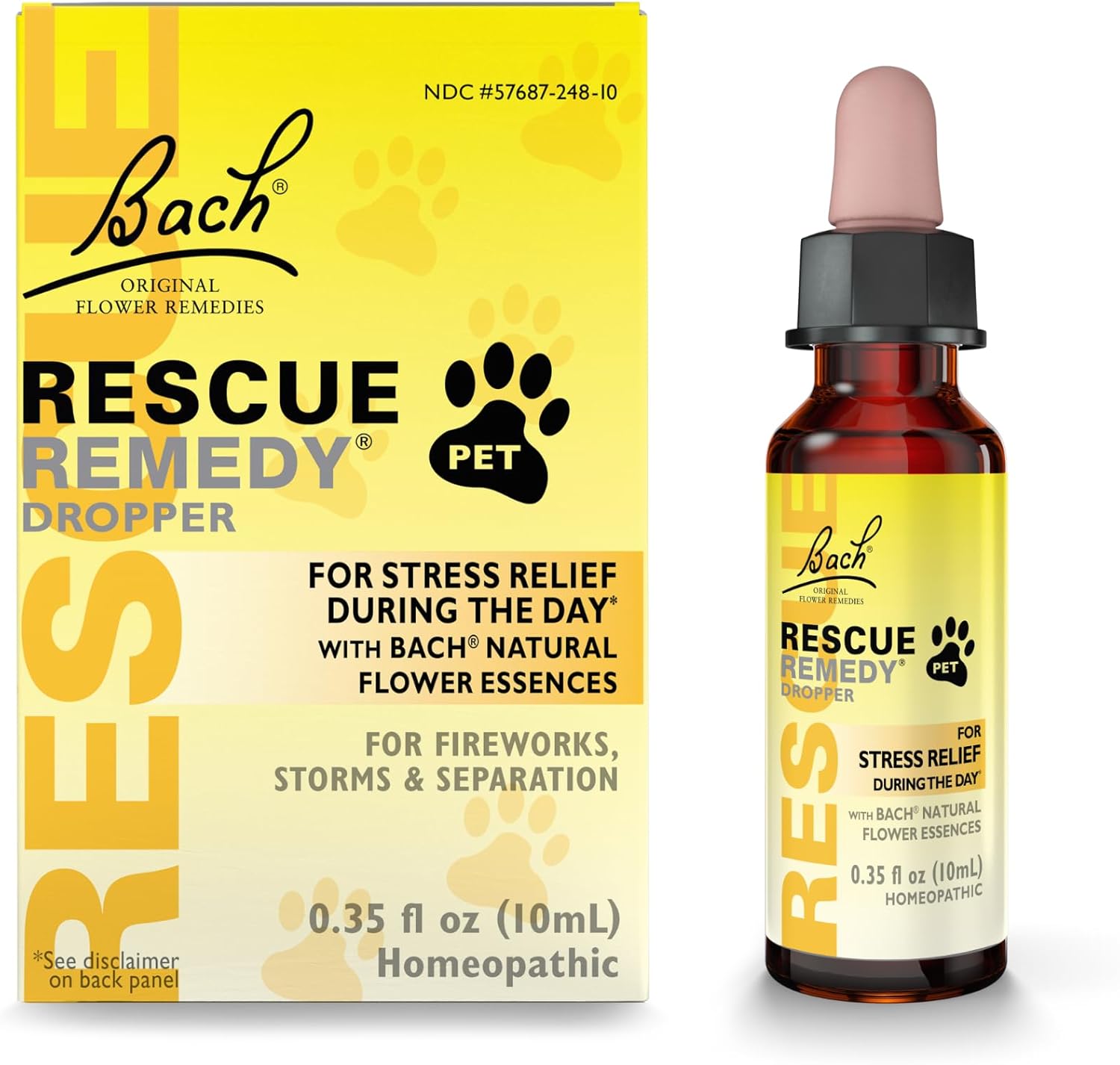 Bach Rescue Remedy Pet Dropper 10Ml, Natural Stress Relief, Calming For Dogs, Cats, & Other Pets, Homeopathic Flower Essence, Thunder, Fireworks, Travel, Separation, Sedative-Free