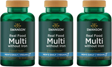Swanson Real Food Multi Men'S Multivitamin Multimineral Men'S Health Prostate Stress Response Bladder Support Supplement Vegan Gluten-Free Non-Gmo 90 Veggie Capsules Veg Caps (3 Pack)