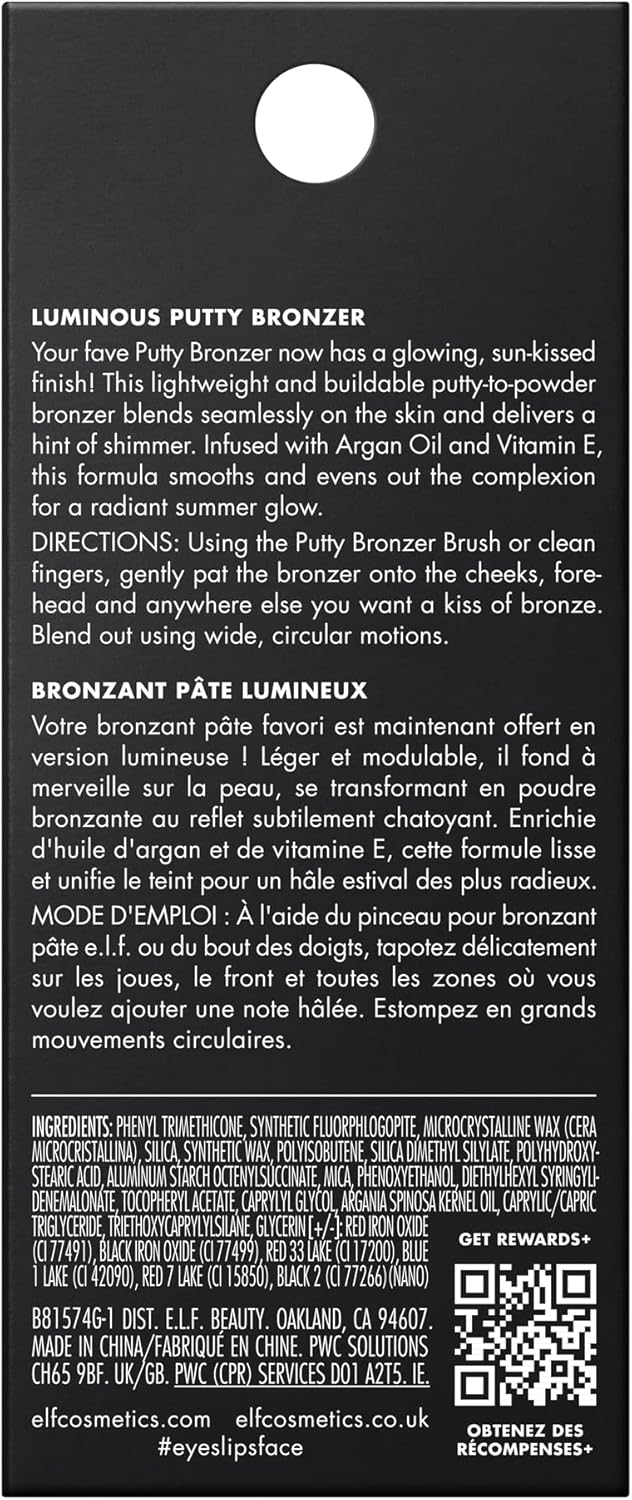 e.l.f. Luminous Putty Bronzer, Lightweight Putty-to-Powder Bronzer For A Radiant, Glowing Finish, Highly Pigmented, Vegan & Cruelty-Free, Frequent Flyer : Amazon.co.uk: Beauty