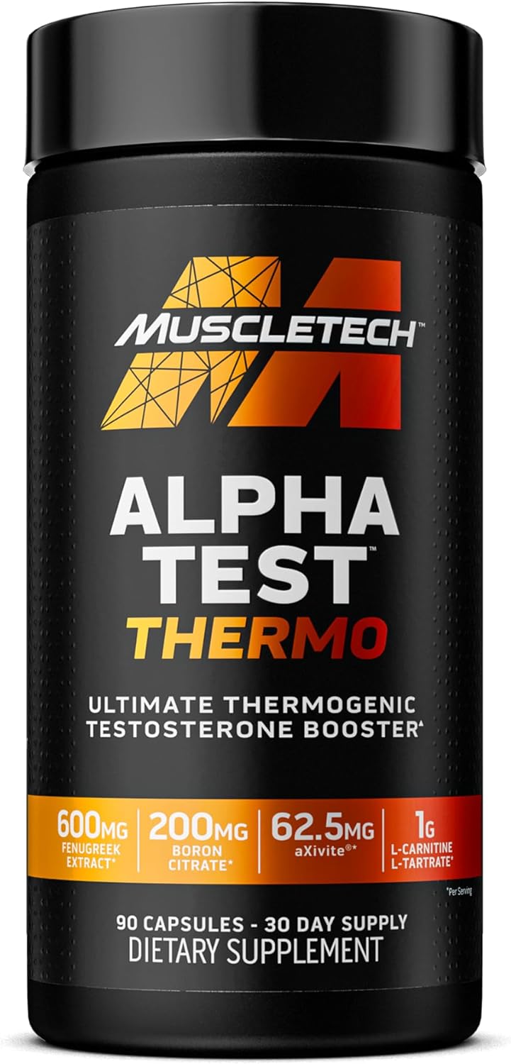 Muscletech Alphatest Thermo Thermogenic Testosterone Booster| Muscle Strength Builder For Men | Workout Supplement | 90 Capsules | 30 Servings