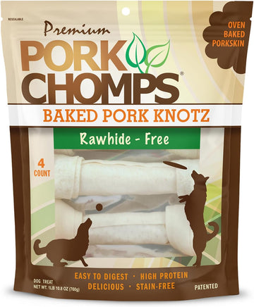 Pork Chomps Baked Pork Skin Dog Chews, 11-Inch Knots, 4 Count